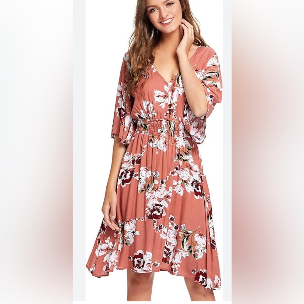 Milumia Women's Boho Button Up High Waist Floral Print Flowy Party Dress New